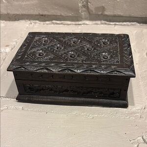 VTG Intricately‎ Carved Wooden Box - Dark Brown